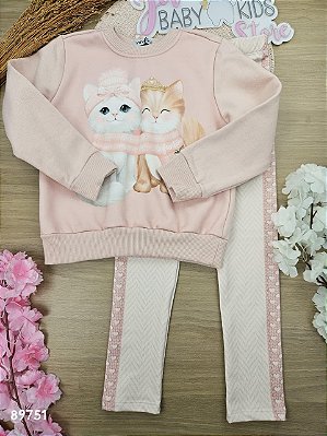 Conjunto de Blusão em Moletom com Pelúcia e Calça Legging em Termoskin Peluciado Infanti