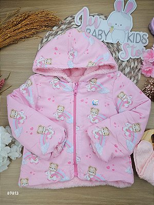 Jaqueta Reversível Em Nylon E Pelo Carneirinho Dublado Rosa Infanti