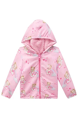 Jaqueta Reversível em Nylon e Pelo Carneirinho Dublado Infanti Bebê Menina