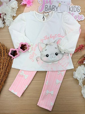 Conjunto de Bata em Meia Malha com Calça Legging em Fly Tech Infanti Bebê Menina