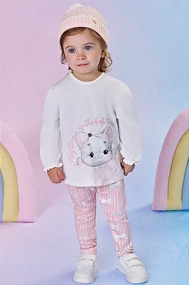 Conjunto de Bata em Meia Malha com Calça Legging em Fly Tech Infanti Bebê Menina