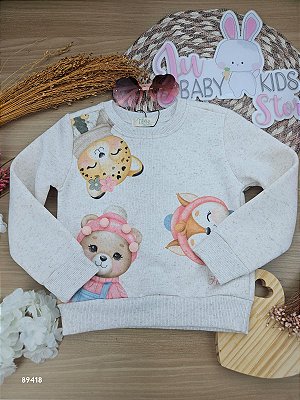 Blusão Em Moletom Linho 3 Cabos Com Pelúcia Bege Claro Infanti