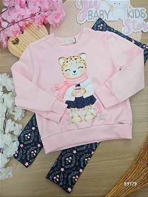 Conjunto De Blusão Em Moletom Sem Pelúcia E Calça Legging Em Molecotton Infanti