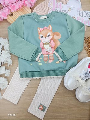 Conjunto Blusão Manga Longa E Legging Verde Ultramarine Infanti