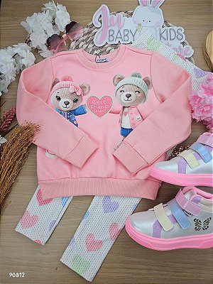 Conjunto Blusão Manga Longa E Legging Rosa Aloha Infanti