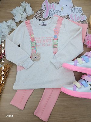 Conjunto Blusa Em Cotton E Tule Com Elastano Rosa Claro Infanti