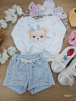 Conjunto de Blusa em Malha Comfy e Shorts em Malha Tweed Colorida Infanti Infantil Menina