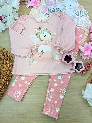 Conjunto de Bata em Malha Fresh com Calça Legging em Molecotton Infanti Bebê Menina