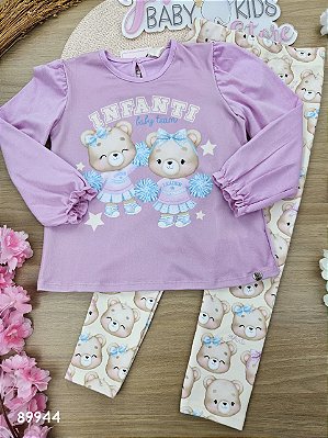 Conjunto de Bata em Cotton com Calça Legging em Molecotton Ursinha Infanti
