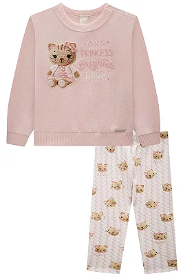 Conjunto de Blusão em Moletom sem Pelúcia e Calça Legging em Fly Tech Infanti Bebê Menina