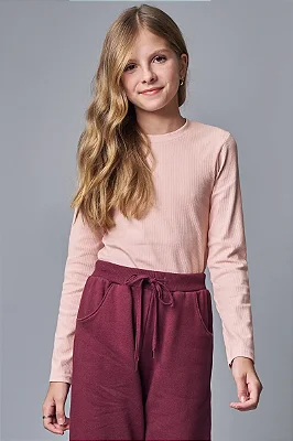 Blusa Boxy Em Canelado Liz Rosa Seda Lilimoon