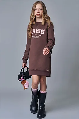 Vestido Em Moletom Com Pelúcia Marrom Lilimoon