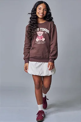 Blusão Over Em Moletom Com Pelúcia Marrom Lilimoon