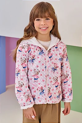 Jaqueta Reversível em Nylon e Pelo Carneirinho Infanti Infantil Menina