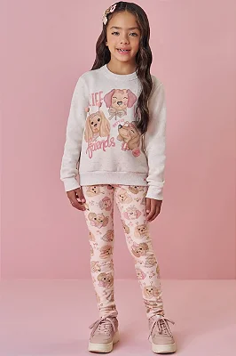 Calca Legging Em Fleece Luxo Bege Claro Kukiê