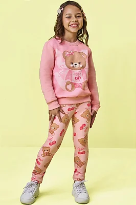 Calça Legging Em Fleece Luxo Rosa Claro Kukiê