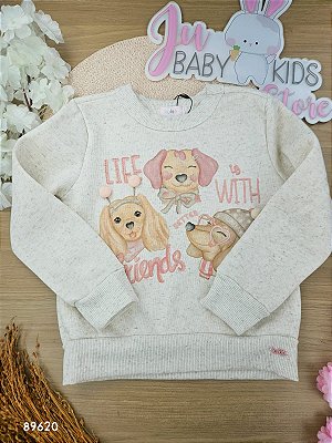 Blusão Em Moletom Com Pelúcia Bege Claro Kukiê