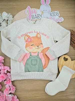 Blusão Alongado em Moletom Linho com Pelúcia Kukiê Infantil