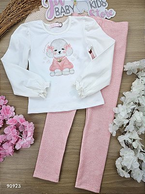 Conjunto de Blusa em Cotton e Calça Legging em Molecotton Cachorrinho Kukiê