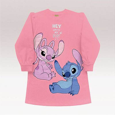 Vestido Manga Longa Rosa Stitch Fakini