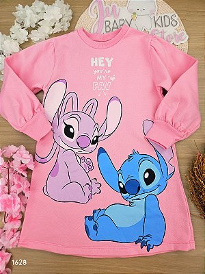 Vestido Manga Longa Rosa Stitch Fakini