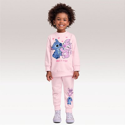 Conjunto Blusão e Calça Stitch Rosa Fakini