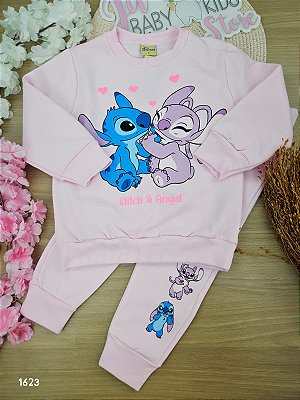 Conjunto Blusão e Calça Stitch Rosa Fakini