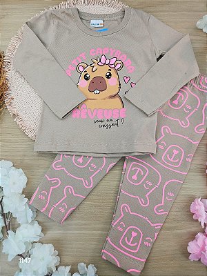 Conjunto blusa em malha 100%algodao e legging em malha 96%algodao 4%elastano feminina Fakini