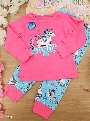 Conjunto blusa e calça de pijama em malha 100% algodão feminino Fakini