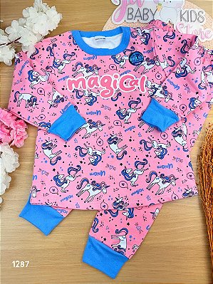 Conjunto blusão e calça de pijama em malha 100% algodão feminino Fakini