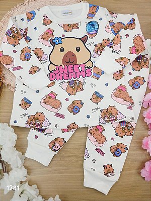 Conjunto de pijama blusão e calça em malha 100% algodão feminino Fakini