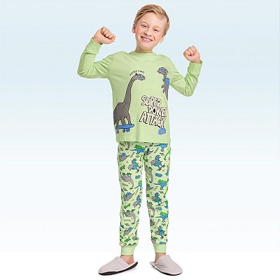 Conjunto de pijama camiseta e calça em malha 100% algodão masculino Fakini