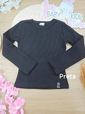 Blusa em malha 96% algodão 4% elastano feminina Preto Fakini