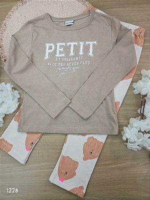 Conjunto blusa em malha 100% algodão e legging em malha 96% algodão 4% elastano feminino Fakini