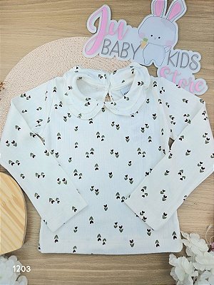 Blusa em Malha 50% Algodão 50% Poliéster Marfim Feminina Fakini