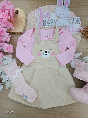 Conjunto body em malha 100% algodão e salopete em malha 50% algodão 50% poliéster feminino Fakini