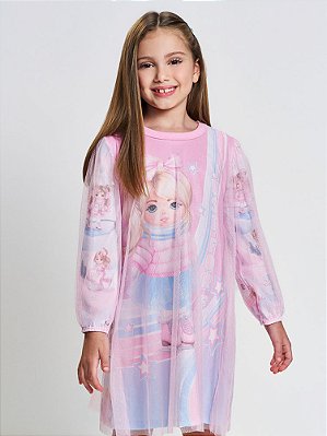 Vestido manga longa rosa iogurte Cinti