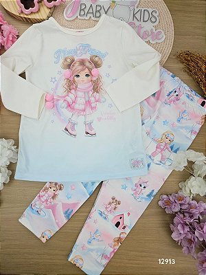 Conjunto blusa manga longa e legging natural rosa iogurte Cinti