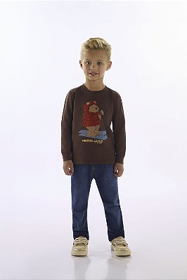 Camiseta Manga Longa em Meia Malha / Marrom Chocolate - Up Baby