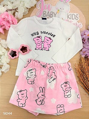 Conjunto Blusa Malha e Short-Saia Moletom sem Felpa / Branco Especial - Bee Loop