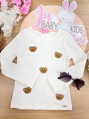 Blusa Menina Infantil Canelada com Patch de Ursinhos Momi