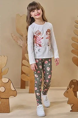 Conjunto de Blusa Alongada em Cotton com Calça Legging em Molecotton Infanti Infantil Menina