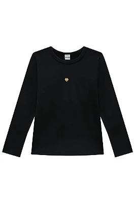 Blusa em Termoskin Peluciado Preto Infanti Infantil Menina