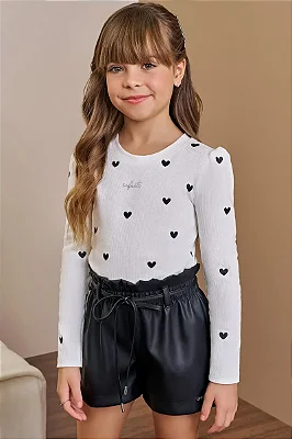 Conjunto de Blusa em Canelado Liz e Shorts em Couro Sintético Infanti Infantil Menina