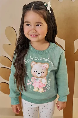 Conjunto de Blusão em Moletom com Pelúcia e Calça Legging em Termoskin Peluciado Infanti Bebê Menina