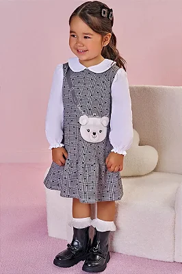 Vestido em Fly Tech e Tricoline Infanti Bebê Menina