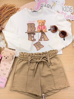 Conjunto de Blusa Boxy em Meia Malha e Shorts em Moletom sem Pelúcia Infanti Infantil Menina