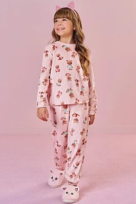Conjunto de Pijama de Blusão e Calça em Fleece Luxo Infanti Infantil Menina