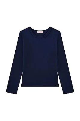 Blusa em Termoskin Peluciado Azul Marinho Kukiê Infantil Menina
