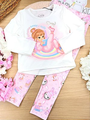 Conjunto de Pijama de Blusa e Calça em Malha Comfy Kukiê Infantil Menina